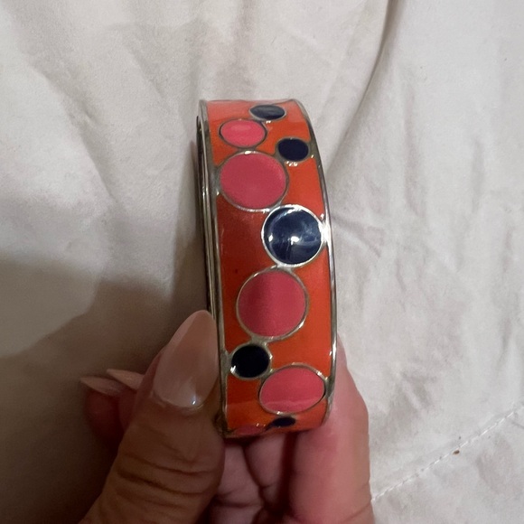 no brand Jewelry - Colorful Orange Enamel Bangle with Pink and Navy Accent Dots Cuff bangle